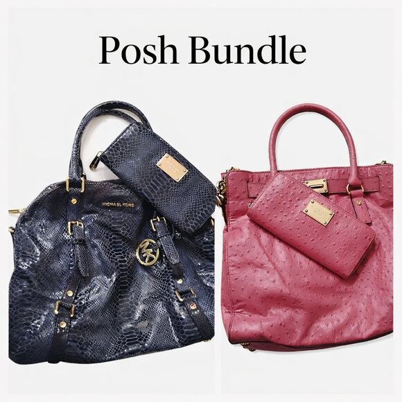bundle-MK PINK LARGE BAG & WALLET-/-MK LARGE BAG MIGNITH BLUE &WALLET